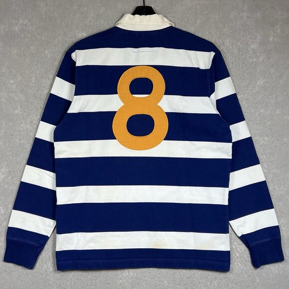 Polo Ralph Lauren Rugby Shirt Men's Medium White/ Blue Striped Long Sleeve RARE - Picture 8 of 12
